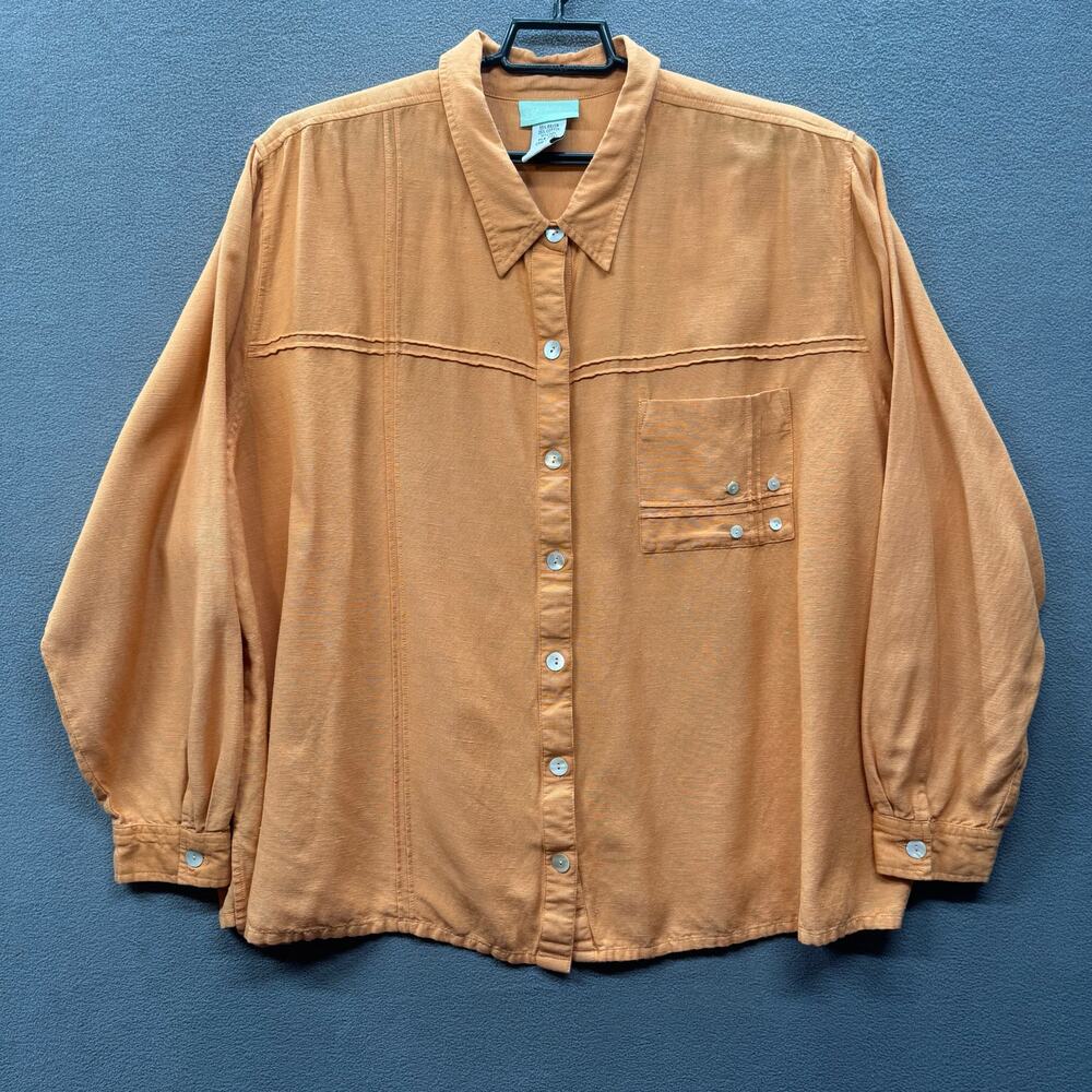 220 Hickory Lagenlook Rayon Cotton Linen Loose Fit Button Down Shirt 3XL Apricot